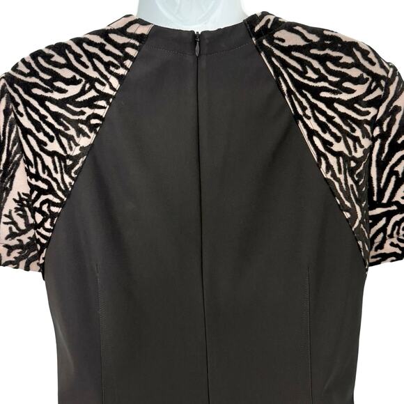 Yigal Azrouel Coral Reef Burnout Black Tan Short Sleeve Sheath Dress size 10 - Picture 11 of 11